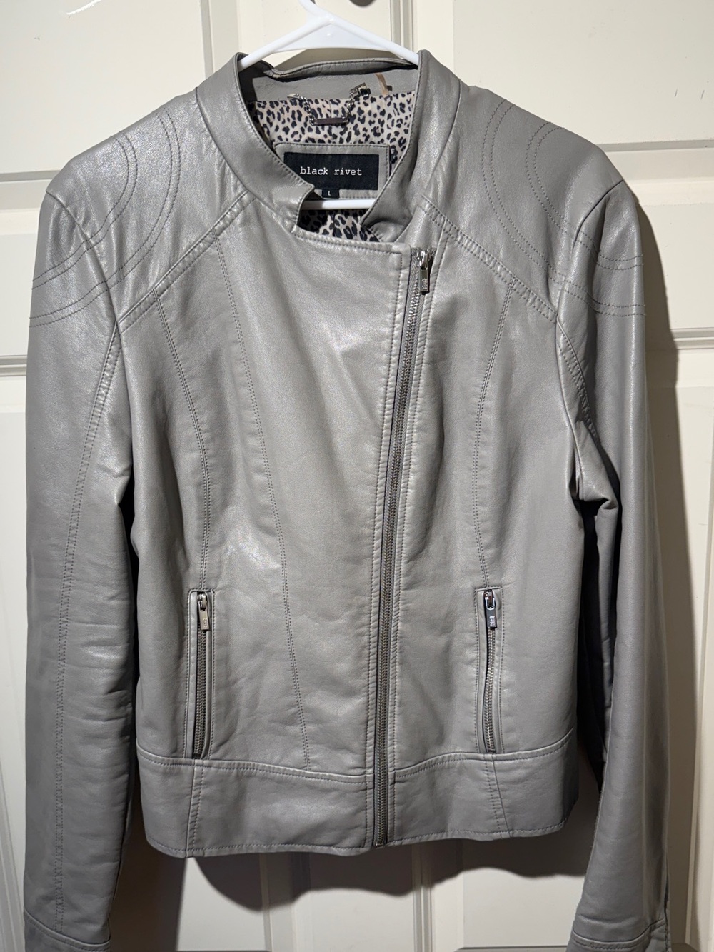 Black Rivet Silver-Gray Moto Jacket